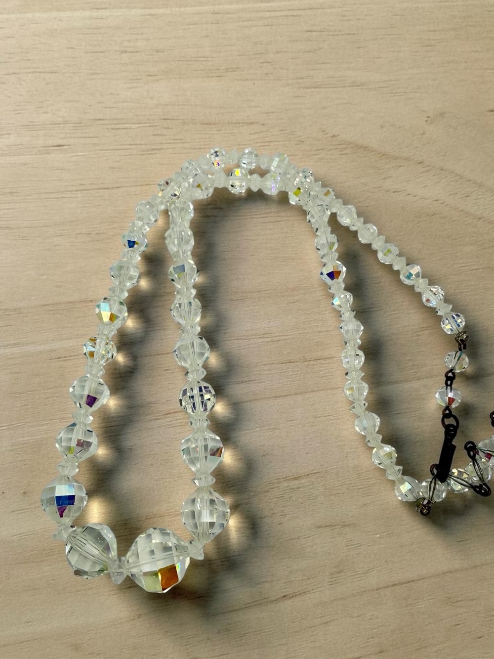 Vintage Laguna AB Crystal Necklace Aurora Borealis Beaded 20-22” Shepherds Hook - Picture 15 of 17